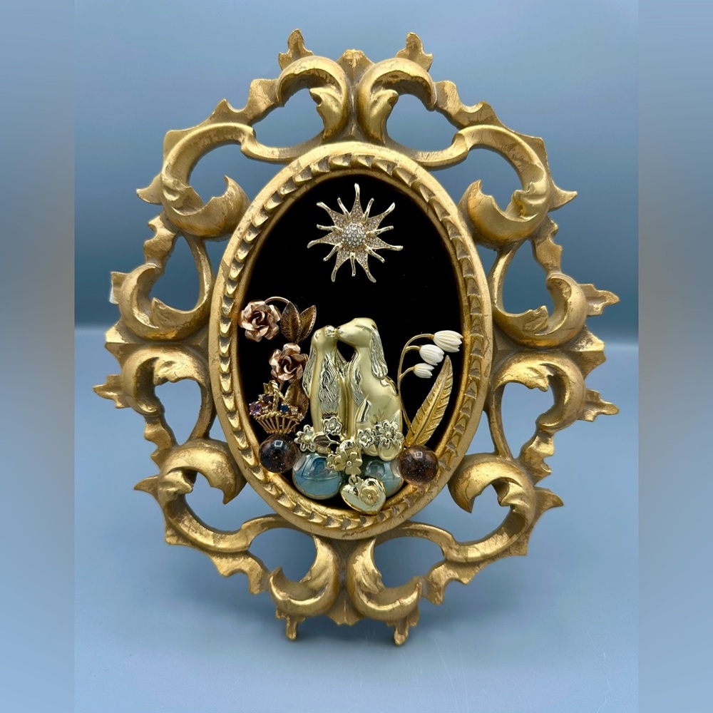 Hand Crafted | Romantic Vintage Framed Jewelry Art Collage 6x5”